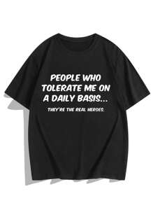 男士加大號標語圖案t恤 - 黑色 - 查看 1