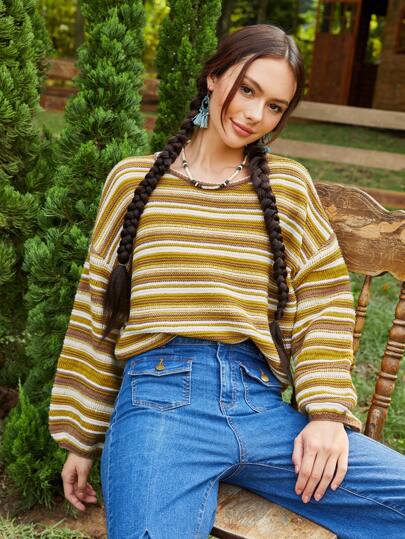 Soleia Women's Drop Shoulder Striped Sweater