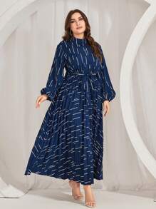 Modelyn 大码印花灯笼袖连衣裙长款晚礼服 - 彩色 - 查看 5