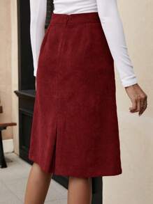 SHEIN LUNE Vintage Corduroy High-Low Hem Women's Skirt