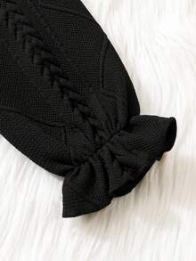 SHEIN Cô Gái Trẻ Viền Ruffle tay áo lá sen Nơ mặt trước Váy sơ mi - màu đen - Xem 5