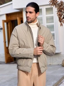 Manfinity Homme Abrigo acolchado con cierre de cremallera y botones a presión talla grande para hombre
