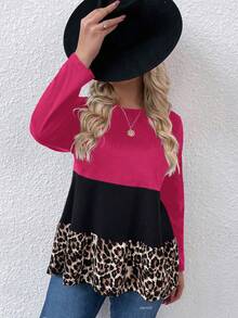 SHEIN LUNE 豹紋拼色t恤(大尺碼) - 彩色 - 查看 5