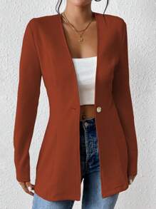 Chiquease Blazer casual sin cuello, ligero y sin forro de manga larga para mujer