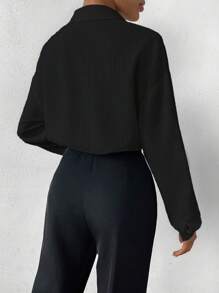 SHEIN Privé Solid Color Button Front Bodysuit - Black - View 2