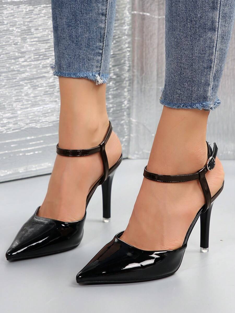 2024 New Ladies Patent Waterproof Platform High Heel Shoes, Pointed Toe