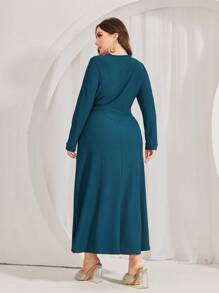 Mulvari Plus Size Wrap Style Tie Waist Dress - Blue - View 2