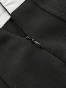 SHEIN EZwear Lapel Collar Crop Blazer & Pleated Skirt Without Shirt - Black and White - View 4