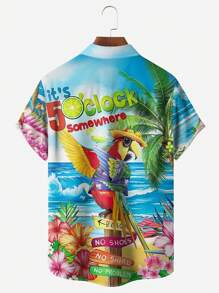 Manfinity Chillmode Men's Plus Size Tropical Printed Short Sleeve Shirt - Multicolor - View 2