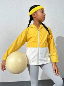 戶外多功能女童連帽防風外套,防風防水,附拉鍊收納口袋,適用於遠足、攀岩、騎行、跑步、訓練等各種運動 - 彩色 - 查看 1