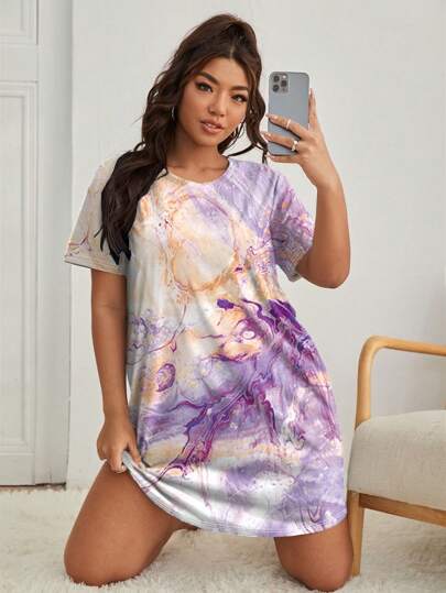 Plus Size Women's Casual Tie-dye T-shirt Dress
