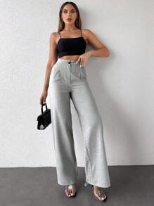 EURMUSE Striped Print Wide Leg Suit Pants - Light Grey - View 4