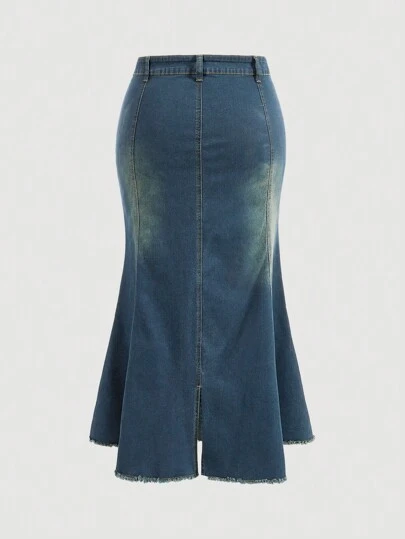 SHEIN MOD 大尺碼牛仔高彈力長裙