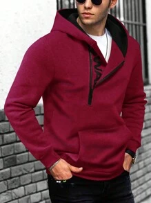 Manfinity Homme Men's Half Zip Hooded Sweatshirt - Hot Pink - View 1