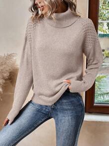 SHEIN Frenchy Của phụ nữ Cổ cao Tay Raglan Áo len - Bụi hồng - Xem 5