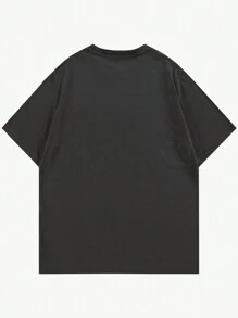 ROMWE MEN Goth 男士貓咪和文字印花短袖t恤 - 灰色 - 查看 2