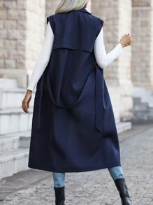 SHEIN LUNE 女性雙排扣腰帶背心防風外套 - 藏蓝色 - 查看 2