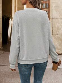 SHEIN LUNE Thả vai Lá thư In Của phụ nữ Áo nỉ - Màu Xám nhạt - Xem 2