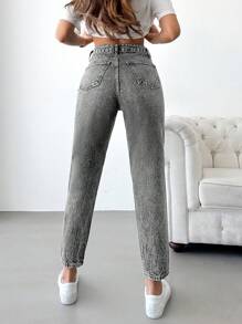 EURMUSE Women's Tapered Jeans With Slanted Pockets - Grey - View 2