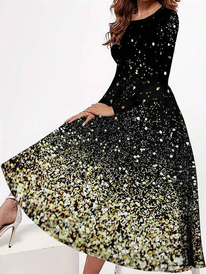 大碼波點圖案A字洋裝