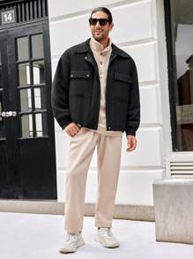 Manfinity Homme Abrigo acolchado con bolsillo con solapa y cordón en el bajo para hombre oversize
