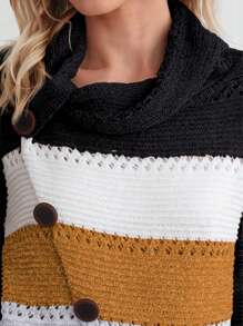 SHEIN LUNE Jersey de color combinado de cuello desbocado con diseño de botón bajo asimétrico