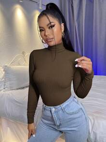 SHEIN Essnce 針織女士高領t恤 - 紫紅色 - 查看 5