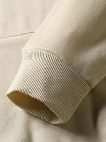 男士字母印花落肩长袖抽绳连帽运动衫，春秋 - 卡其色 - 查看 4