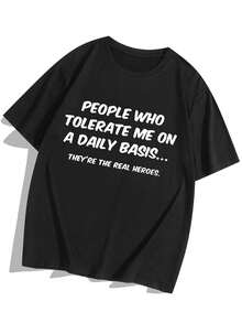 男士加大號標語圖案t恤 - 黑色 - 查看 3