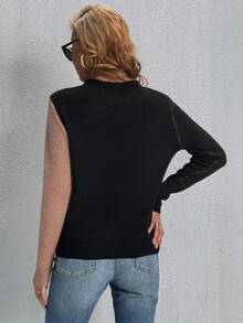 SHEIN Essnce Color Block Dragonfly Patterned Casual Women's Sweater - Khaki - View 2