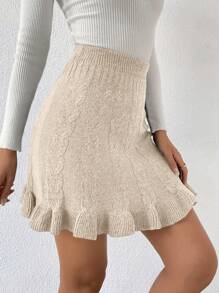 SHEIN Privé 復古學院風電纜針織毛衣裙 - 杏色 - 查看 3