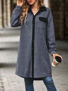 SHEIN LUNE 女士對比修飾鈕扣前垂肩外套 - 灰色 - 查看 3