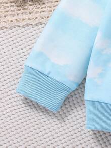 SHEIN Little Girls' Elegant & Sweet Hooded Cloud Patterned Sweatshirt For Autumn/winter - Blue - View 3