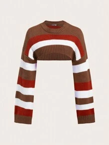 SHEIN ICON Striped Pattern Drop Shoulder Crop Sweater - Multicolor - View 1