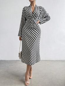 SHEIN Essnce In Toàn bộ Viền mặt trước Đầm - màu đen - Xem 5