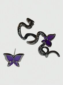 ROMWE Goth 1 đôi vui tươi & Mát mẻ Không đối xứng Loại bướm Hoa tai - Nhiều màu - Xem 1