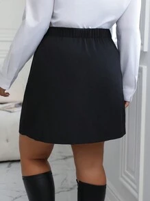 Elenzga Plus Split Hem Skirt Slit Skirtskirt Blackblack Skirtgirl Black Skirtblack Skirt Women - Black - View 2