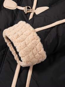 Dual Pocket Fuzzy Trim Duffle Down Coat - Black - View 7