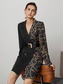 BizChic Women's Chain Pattern Printed Blazer Dress - Multicolor - View 6
