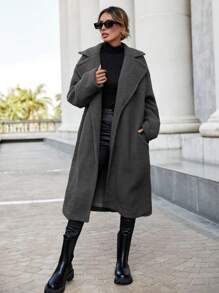 SHEIN Essnce Chaqueta Normal De Mujer - Gris Oscuro - Ver 5