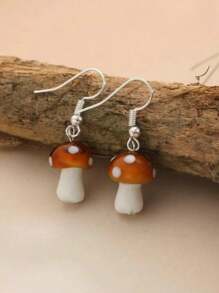 ROMWE Fairycore 1对卡通玻璃蘑菇形耳环，可定制设计 - 彩色 - 查看 1