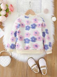 SHEIN Cô gái Đáng yêu Tay áo dài Hoa Textured Áo - Màu Hồng baby - Xem 2