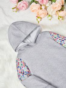 SHEIN Mädchen Kapuzenpullover Mit Kontrastierenden Ärmeln & Leggings
