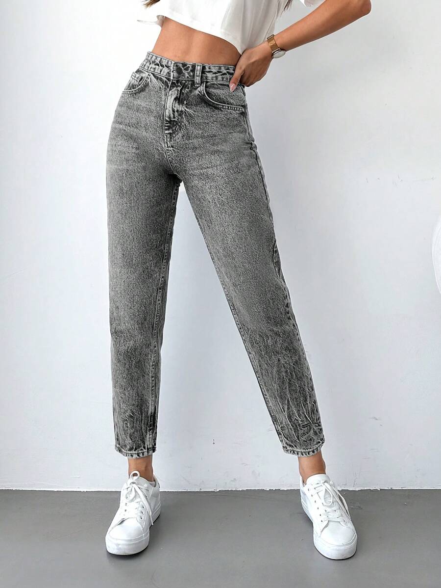 EURMUSE Women's Tapered Jeans With Slanted Pockets - Grey - View 1
