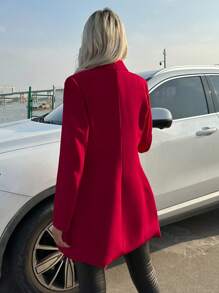 SHEIN Privé Cổ áo Đôi ngực Áo vest - Đỏ - Xem 2