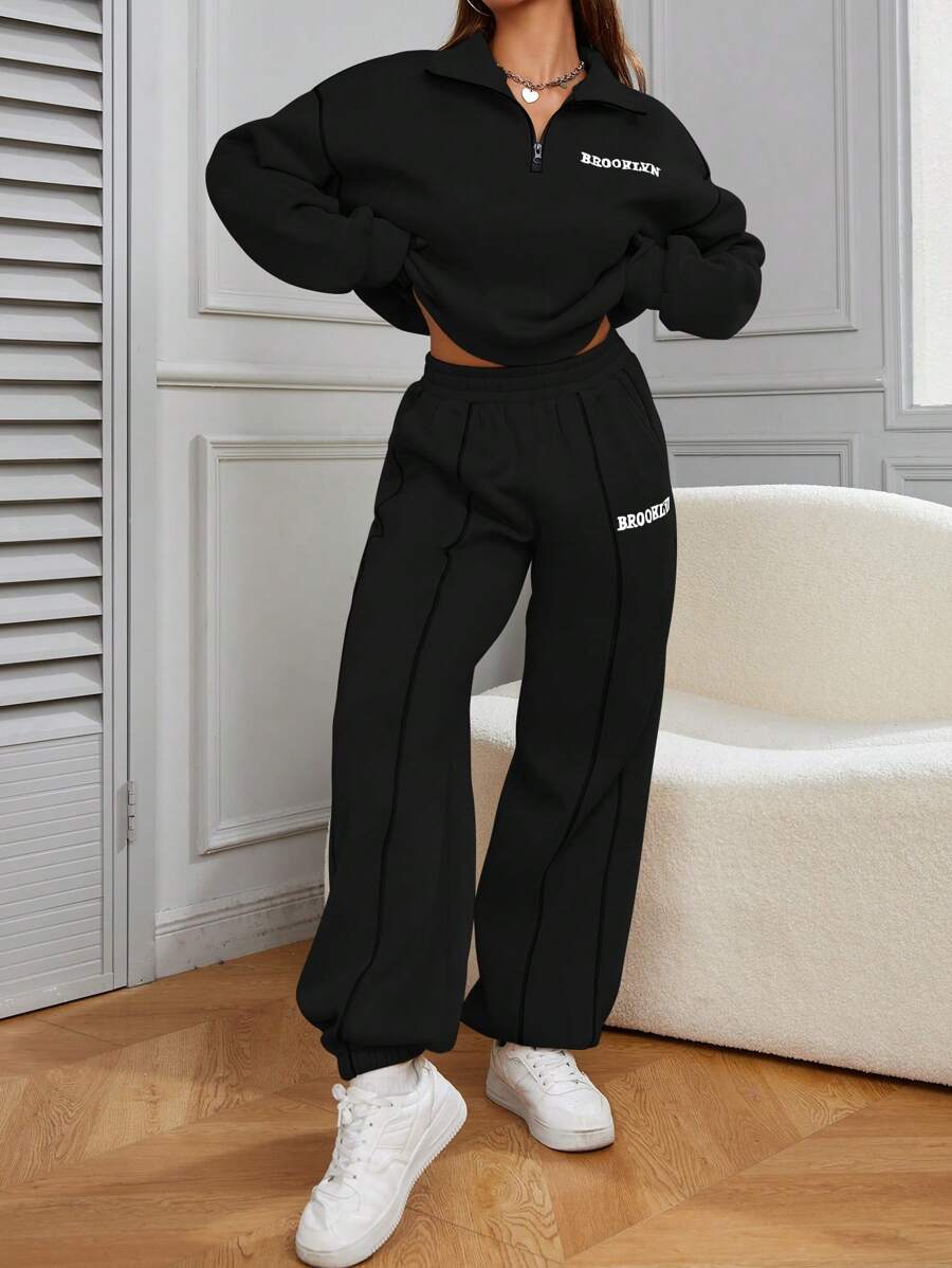 2pcs/Set Hasselblad Line Casual Sweatshirt Suit - Black - View 1