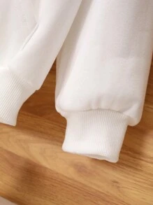 SHEIN 少女款单件印花落肩卫衣 - 白色 - 查看 5