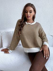 SHEIN LUNE Họa tiết Toàn thân Thả vai Áo len - Màu vàng - Xem 3