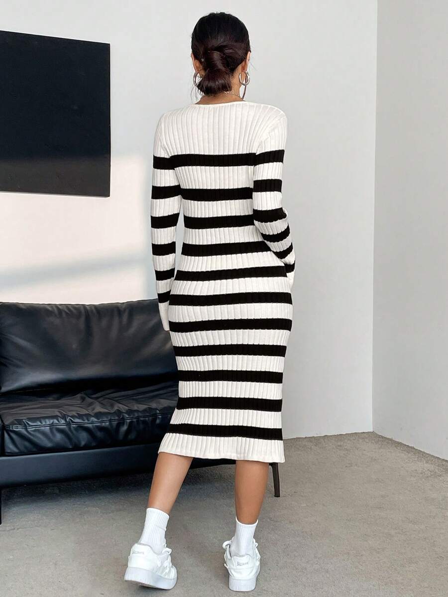 Robe Pull Ray?�e ?? Col Rond Pour Femme | Mode en ligne | SHEIN FRANCE