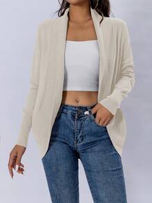 AAmilife 纯色休闲设计开衫 - 杏色 - 查看 4